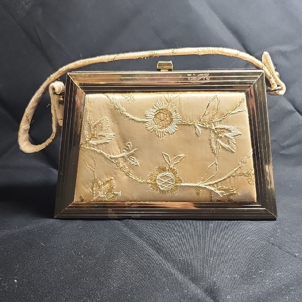 Elegant Gold Floral Embroidered Clutch